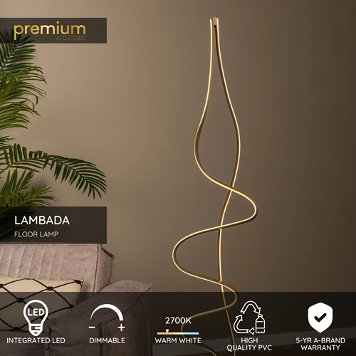 Lucide LAMBADA - Floor lamp - LED Dim. - 1x38W 2700K - Matt Gold / Brass - Premium - USP